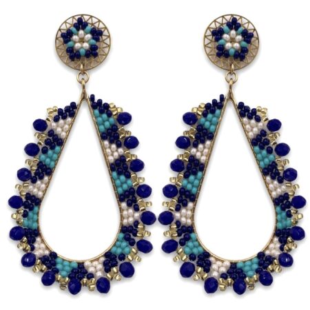 Aretes Lágrima Azules con Beige