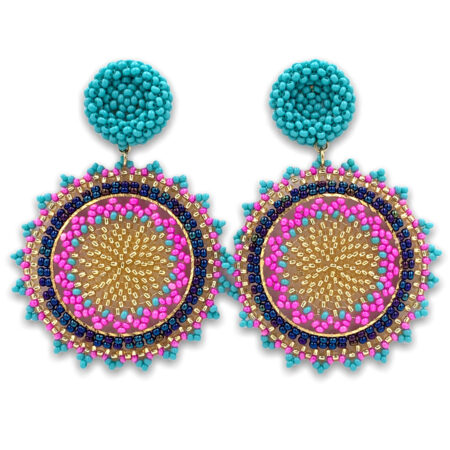 Aretes Mandalas Fucsia con menta