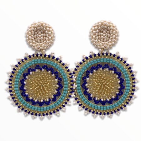 Aretes Mandalas Azul con Beige