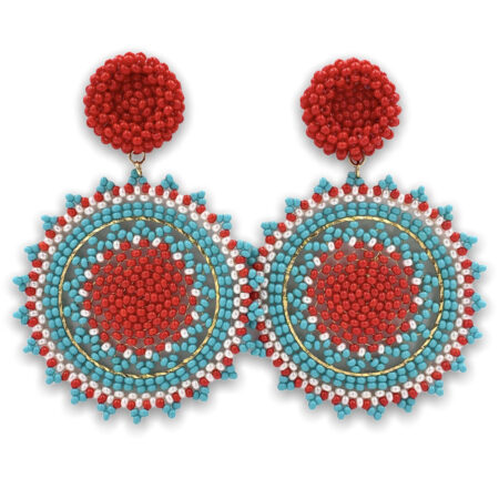 Aretes Mandalas Rojo con Menta y Beige