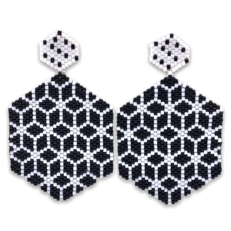 Aretes Hexágonos Negro con Blanco