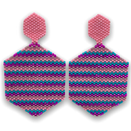 Aretes Hexágonos Líneas Rosado con Lila