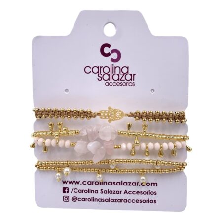 Set Pulseras Hamsa Cuarzo Rosado