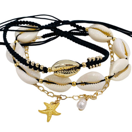 Set Tobillera Conchitas Negro