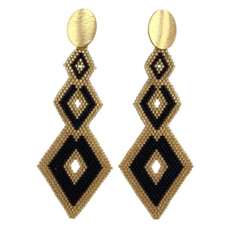 Aretes Rombos Miyuki Negro