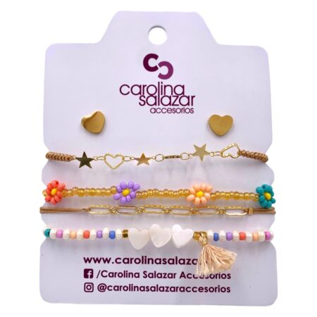 Set x 4 Pulseras Florecitas Dorada