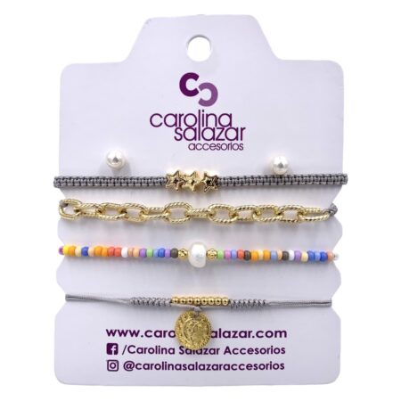 Set x 4 Pulseras Estrellitas Pastel Gris