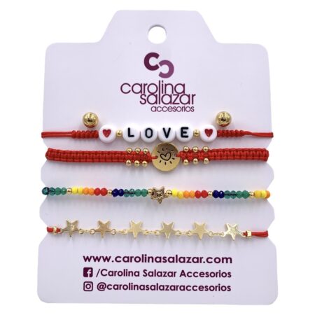 Set x 4 Pulseras Letras RAINBOW Rojo