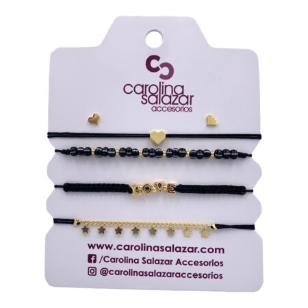 Set Pulseras x 4 LOVE Negro