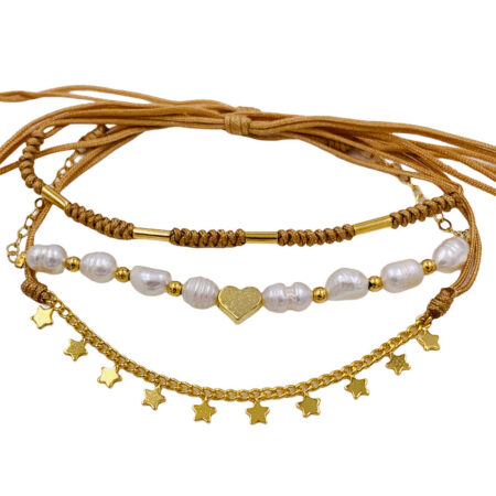 Set Pulseras Amor Perlado Beige