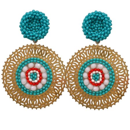 Aretes Abigail Verde con Rojo y Beige