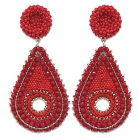 Aretes Lágrima Miyuki Rojo