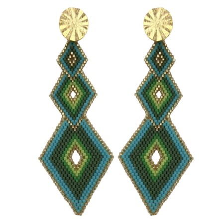 Aretes Rombos Miyuki Verdes