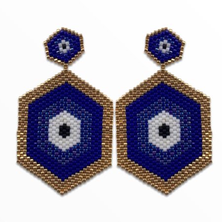 Aretes Hexágonos Ojo Turco Azul Rey