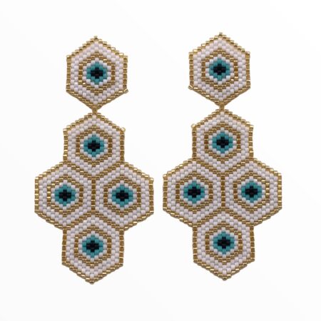 Aretes Ojo Turco Hexágonos Blanco