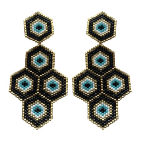 Aretes Ojo Turco Hexágonos Negro